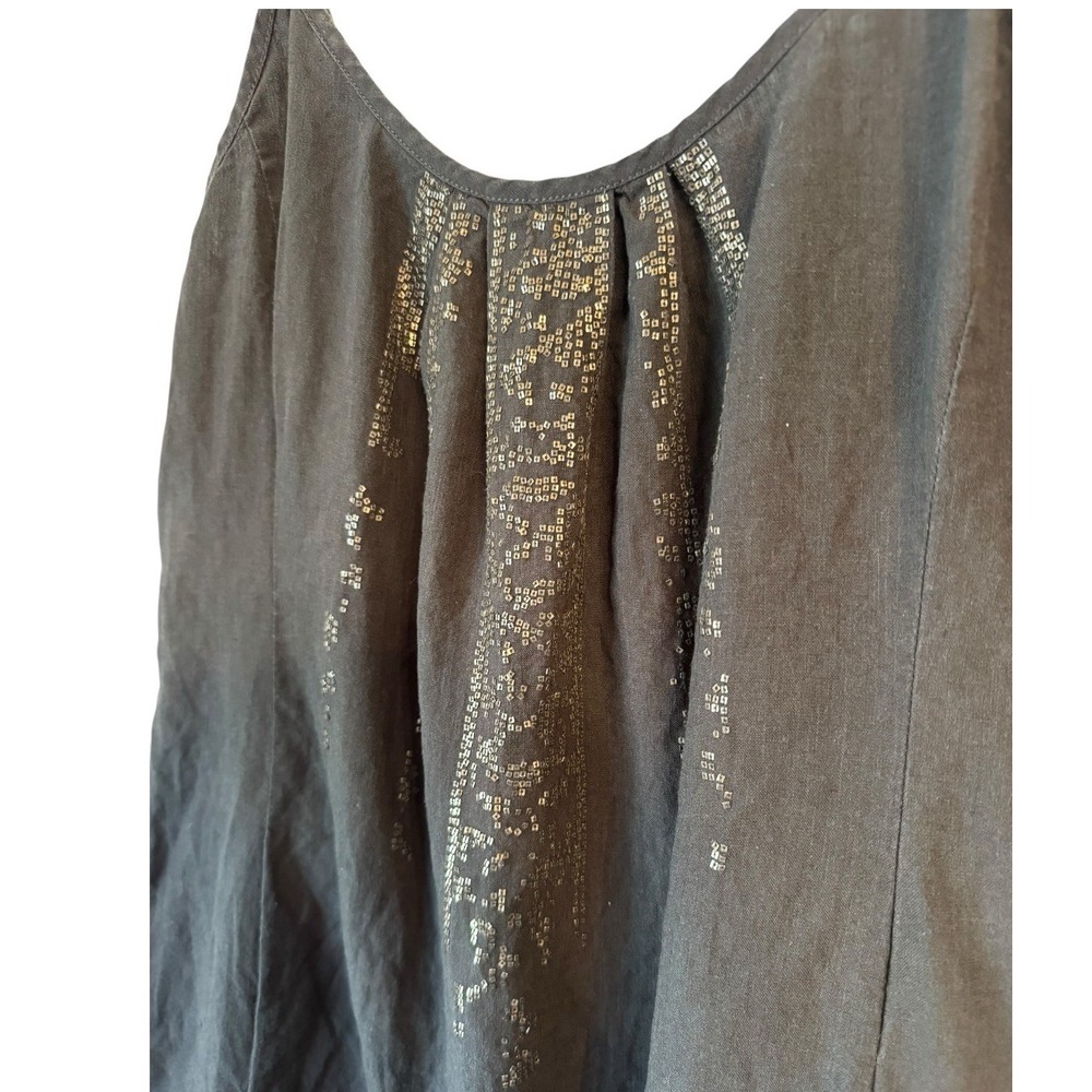 Eileen Fisher Beaded Cami Dress M Gray Sleeveless Linen Layering Organic Capsule - Picture 6 of 9